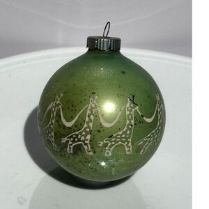 Vintage Shiny Brite Stenciled Christmas ball giraffes pale green